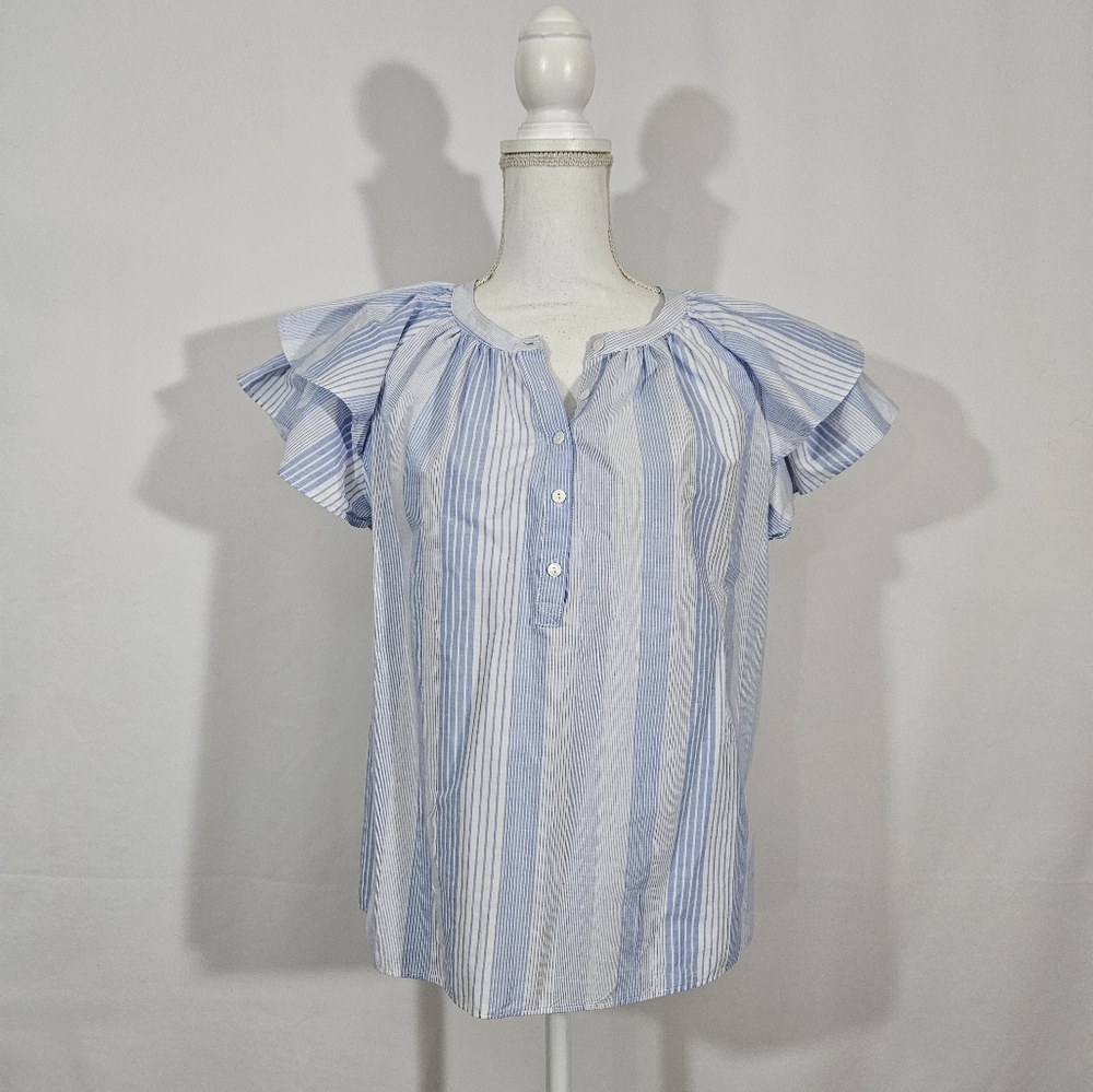 Gibson Latimer white and blue striped blouse women's size medium